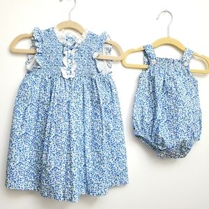 Smocked dress size 3-4 years and romper size 3-6 m